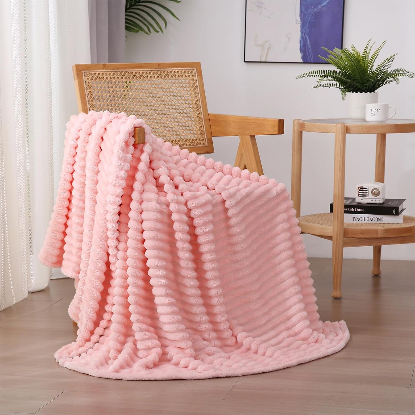 Sage Green Fleece Throw Blanket 50”×60” for Couch Sofa Bed,Super Soft Cozy Plush Microfiber Flannel Blanket with Stripes Design Lightweight for Adults,Woman,Girls