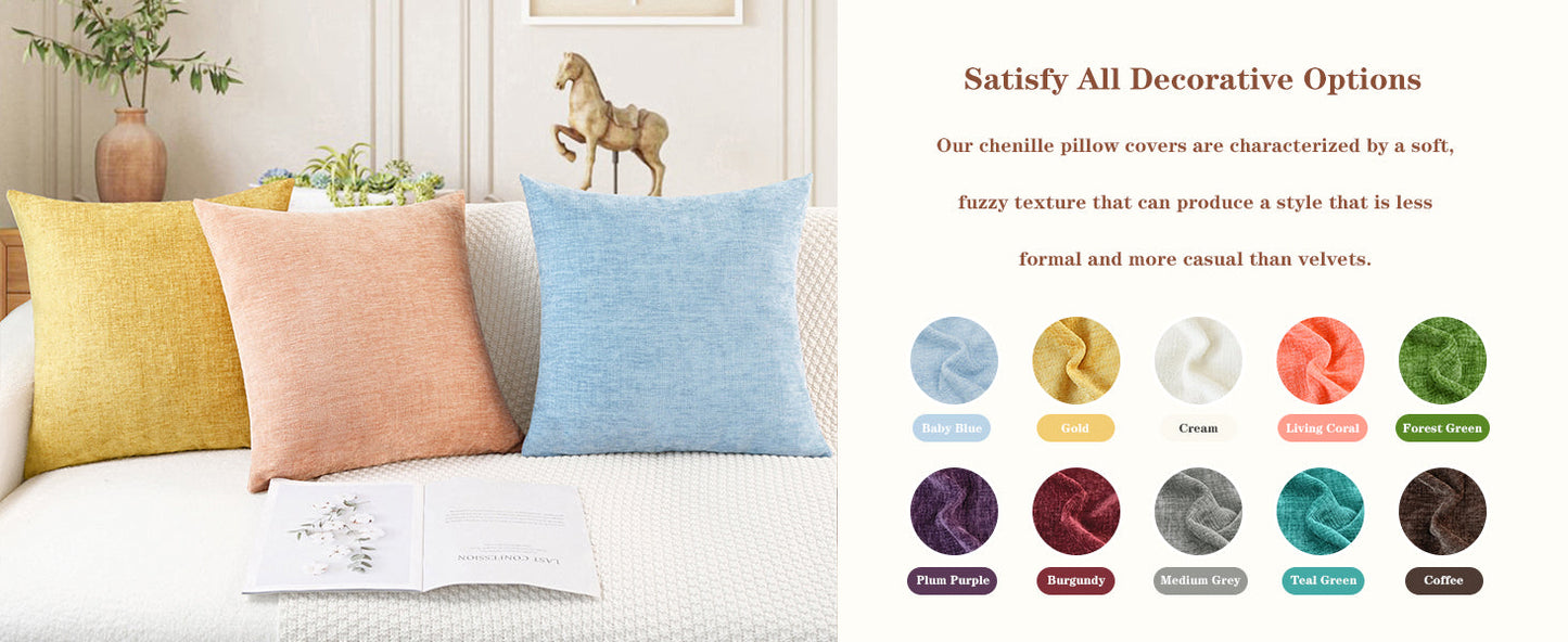 CaliTime Throw Pillow Covers Decorative 18 X 18 Inches Pack of 2 Cozy Chenille Cushion Cases for Couch Sofa Bed Living Room Home Navy Blue