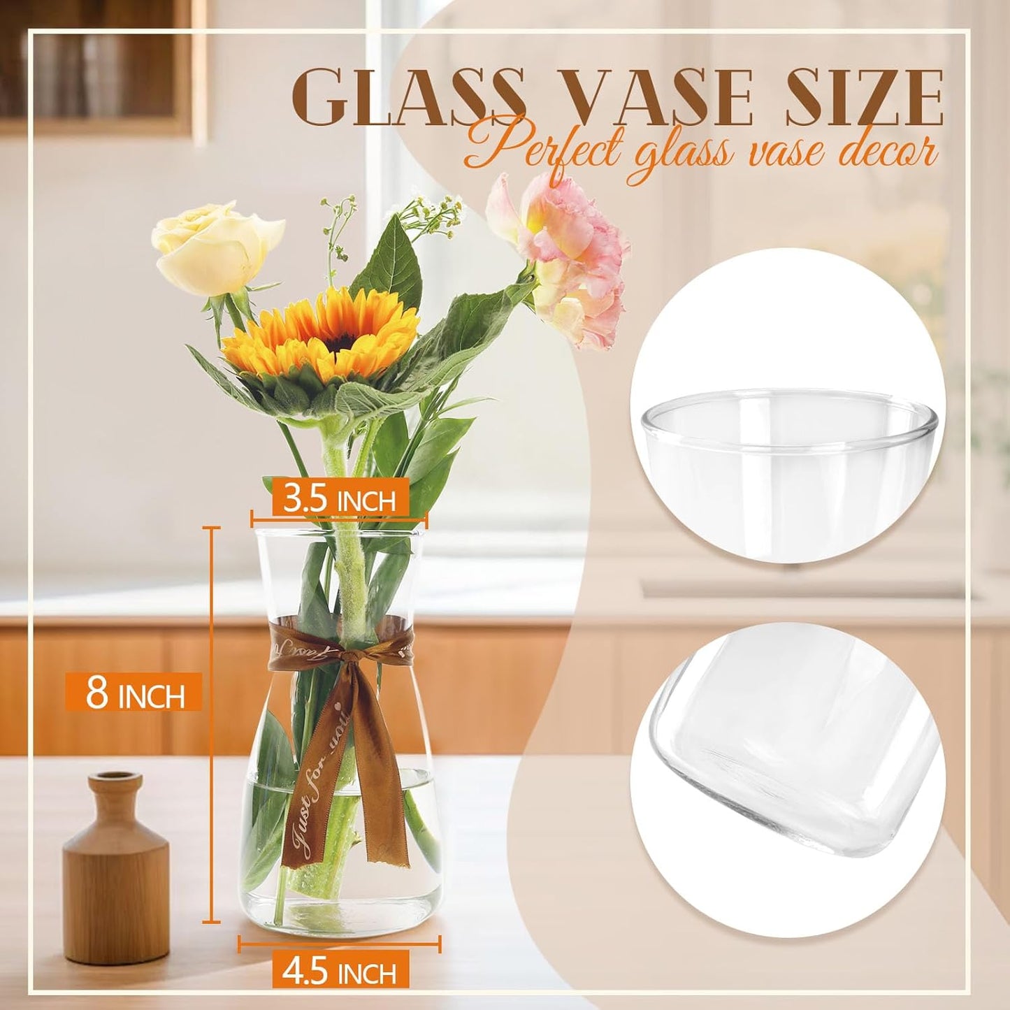 8 inch Clear Glass Flower Vases for Flower Bouquet Decoration Home Centerpiece Wedding Decor Gift