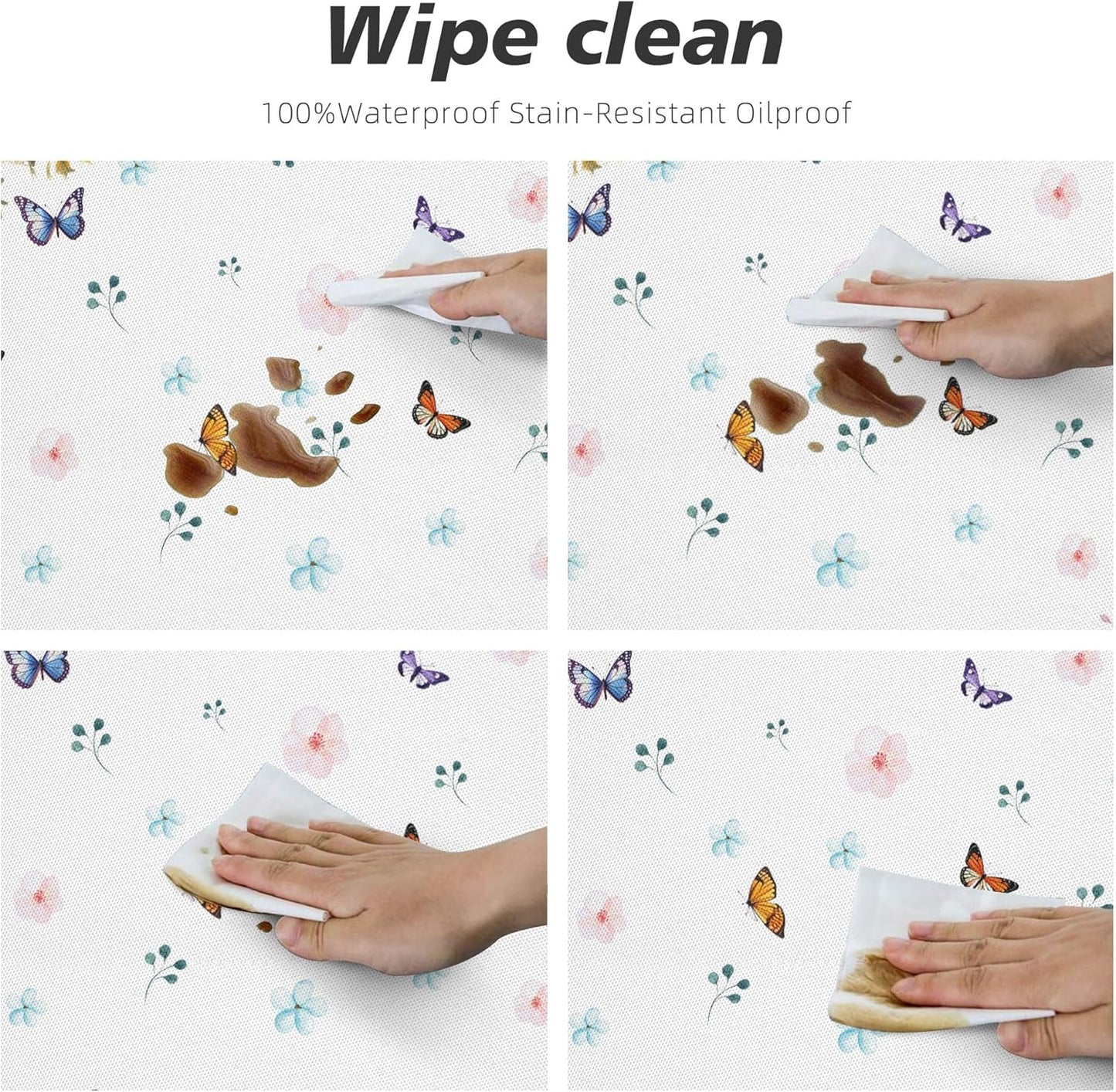 Spring Tablecloth 60 x 60 Inch Round Watercolor Flowers Table Cover Waterproof Wipeable Reusable for Kitchen Restaurant Home Parties Season Decor
