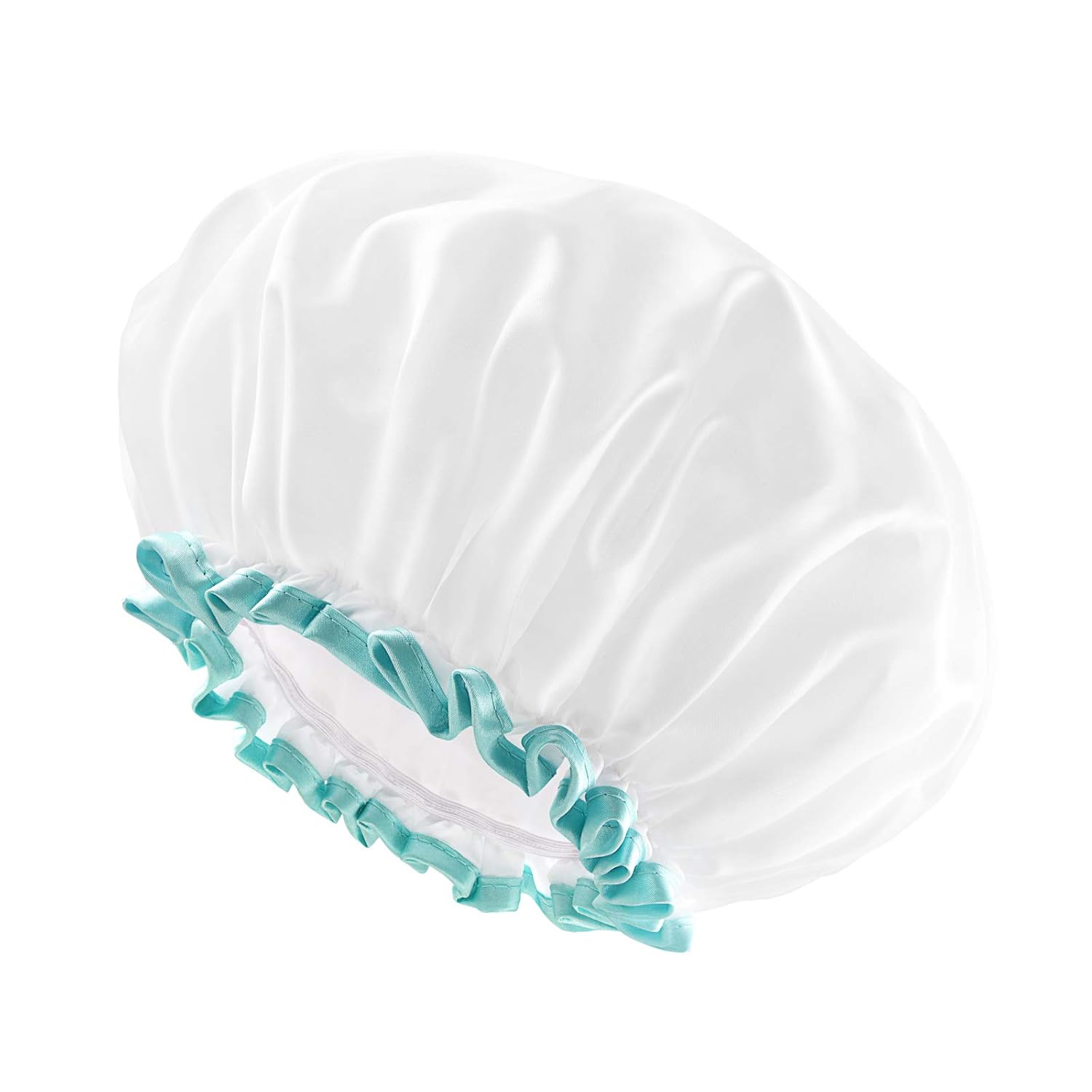 White Shower Cap for Long Hair 1 Pack, 12 inch large size,Waterproof Washable Hair Caps for Women and Girls, Super Cute and Extra Large