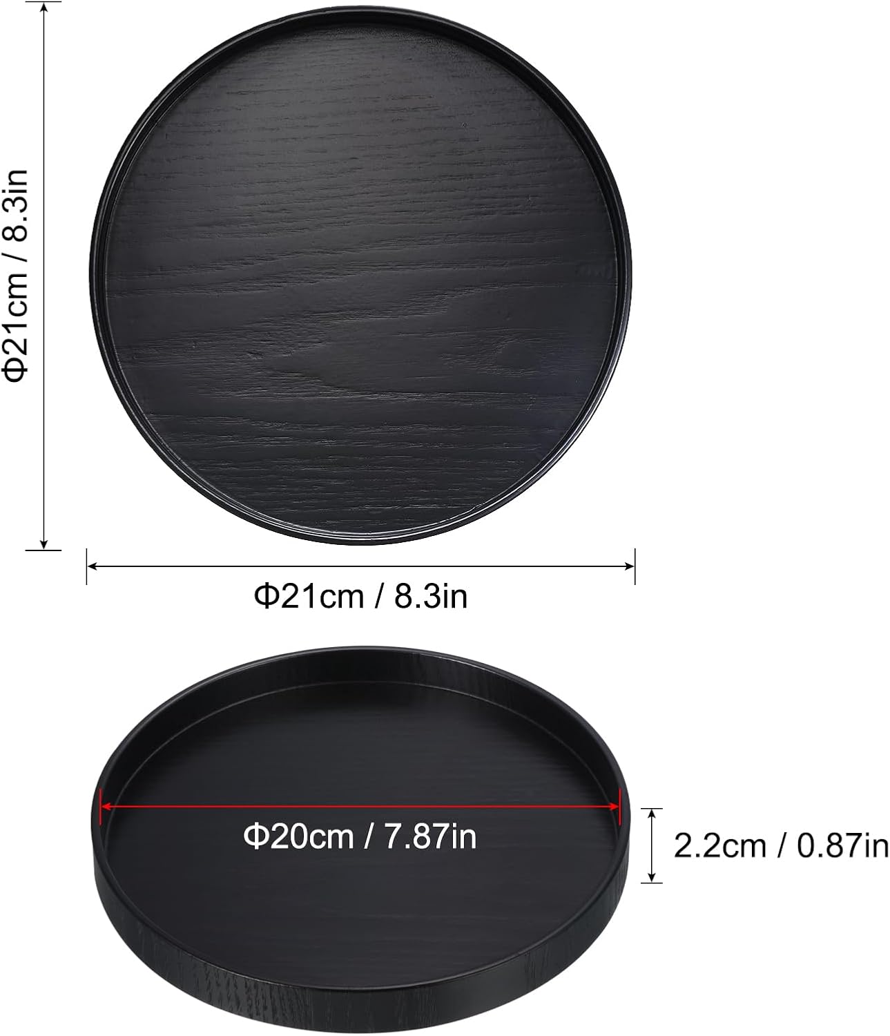 Wood Serving Tray 8 Inch, Round Decorative Platter for Home Decor Kitchen Table Candle Holder, Black