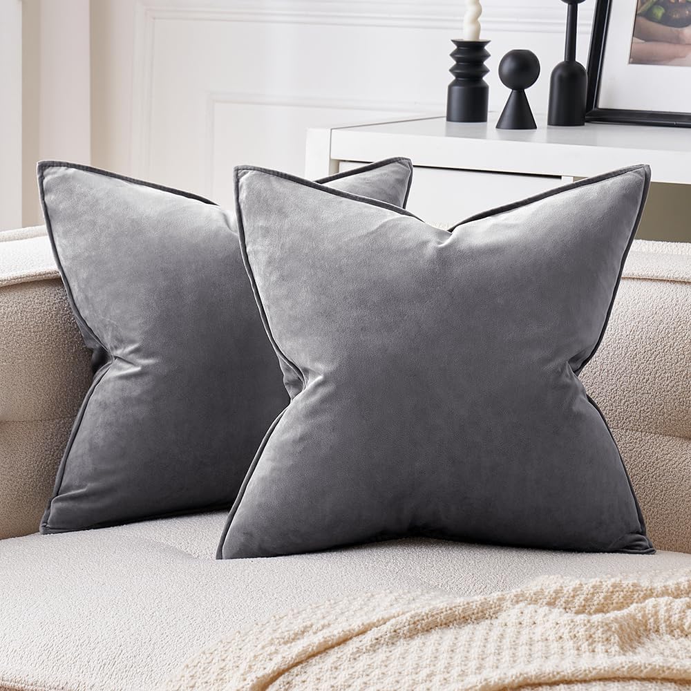 MIULEE Brown Velvet Throw Pillow Covers 20x20 Soft Decorative Solid Square Cushion Cases Pack of 2 Modern Luxury Home Decor for Couch, Sofa, Bedroom