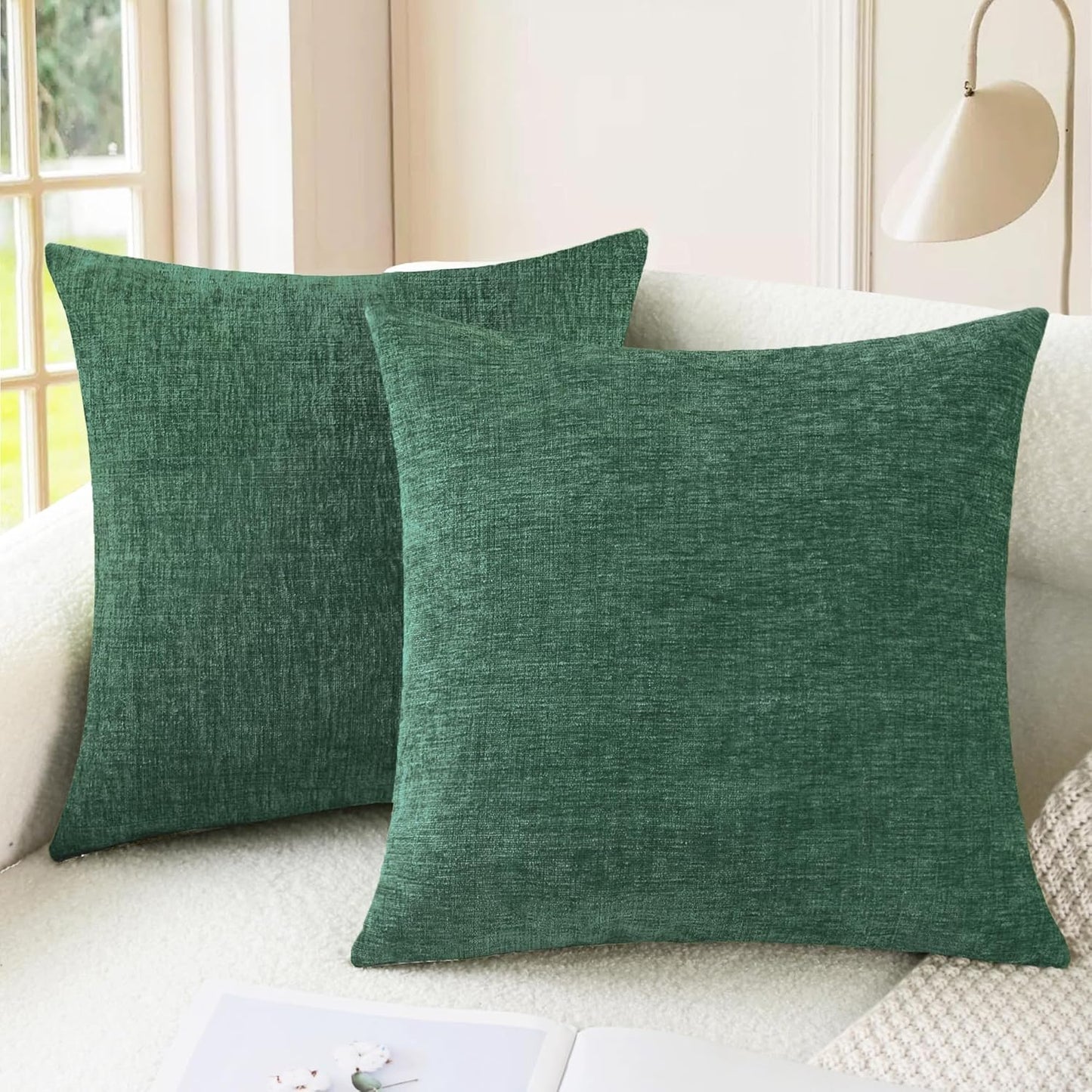 CaliTime Throw Pillow Covers Decorative 18 X 18 Inches Pack of 2 Cozy Chenille Cushion Cases for Couch Sofa Bed Living Room Home Navy Blue