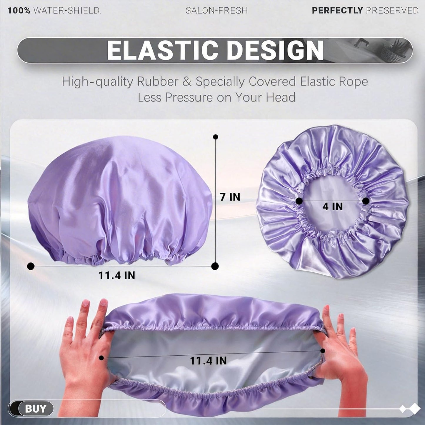 4 Pack Shower Caps for Women, Reusable Waterproof Double Layer Bath Cap, Large EVA Elastic Hair Cover for Shower, Fits Long Hair & Braids, for Spa & Home