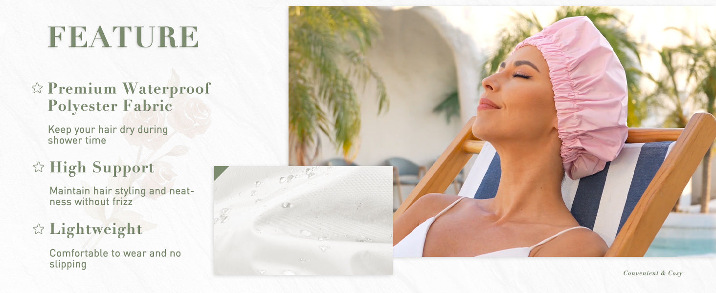 Reusable Shower Cap for Women, Large Waterproof Shower Bonnet Washable Elastic Band Bath Hair Hat for Long Hair, Braids(Green)